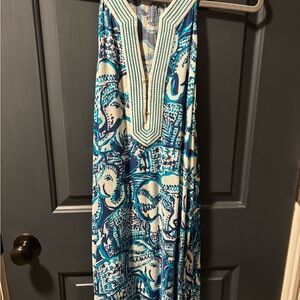 Lilly Pulitzer Blue and White Halter Maxi Sundress